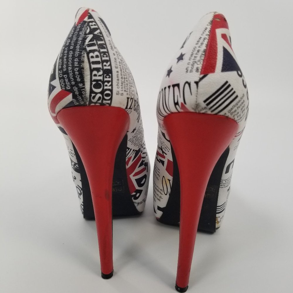 British Flag Newsprint Platform Heels Festival - Picture 3 of 8